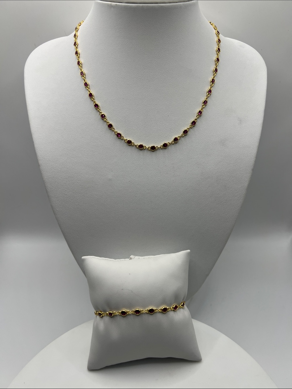 696. Diamond by the Yard Gold and Pink Necklace & Bracelet Jewelry Set